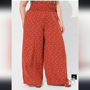 Pull-on Wide Leg Challis Smocked Waist High-Rise Pants